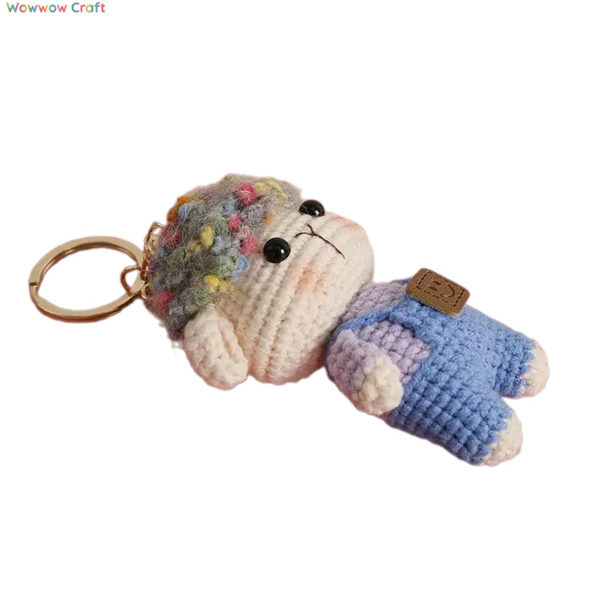 Pendants,Crochet Doll,Cute hand-crocheted curly-haired lamb doll - hand-crocheted pendant keychain